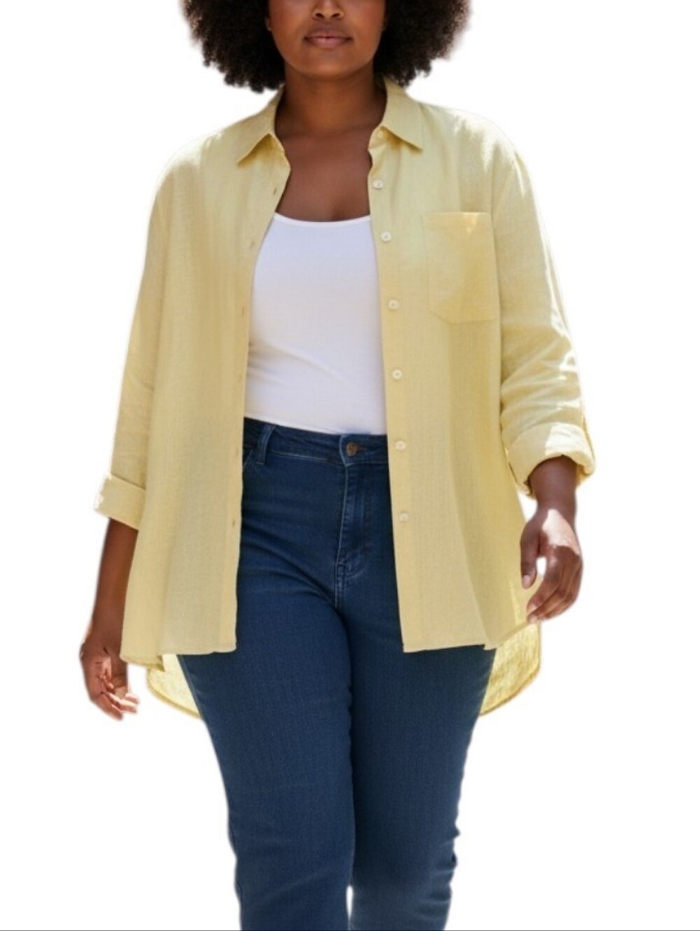 Chadwick's Pale Yellow Linen  Button Down Shirt